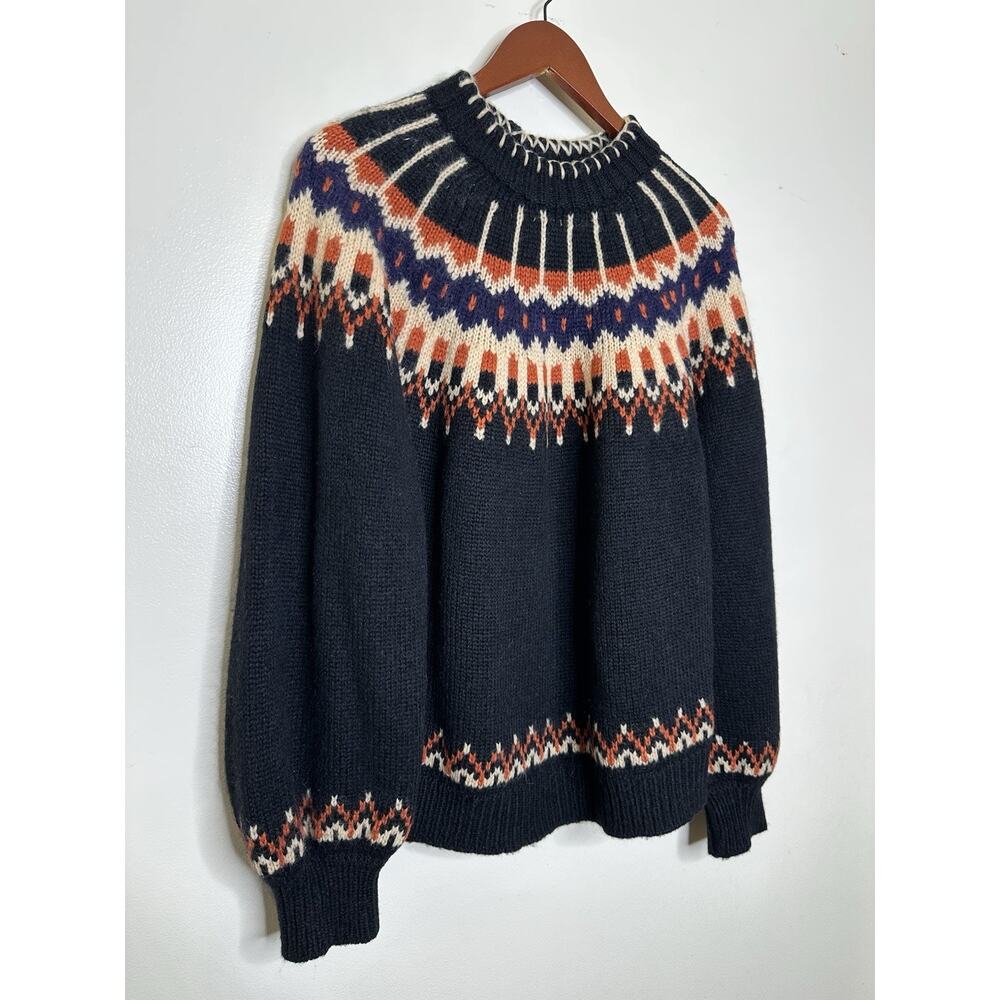 DOEN Size Lrg Black Field Sweater in Aberdeen Fair Isle Soft Baby Alpaca Blend - Picture 2 of 8